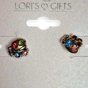 Lori’s Gifts Ladybug Multicolor Crystal Heart Stud Earrings, NWT
